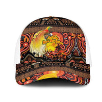 Australia and Papua New Guinea Together Mesh Trucker Cap Kangaroo Aboriginal Art and Bird-of-paradise with Oro Tribal Motifs LT03 One Size White Black - Polynesian Pride