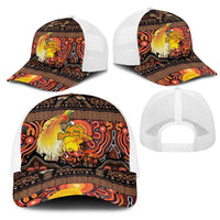 Australia and Papua New Guinea Together Mesh Trucker Cap Kangaroo Aboriginal Art and Bird-of-paradise with Oro Tribal Motifs LT03 - Polynesian Pride