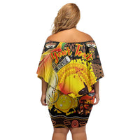 Personalized Australia and Papua New Guinea Together Off Shoulder Short Dress Kangaroo Aboriginal Art and Bird-of-paradise Oro Tribal Motifs LT03 - Polynesian Pride