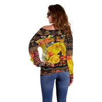 Personalized Australia and Papua New Guinea Together Off Shoulder Sweater Kangaroo Aboriginal Art and Bird-of-paradise Oro Tribal Motifs LT03 - Polynesian Pride