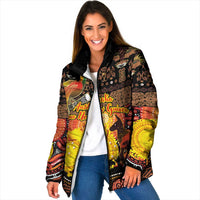Personalized Australia and Papua New Guinea Together Padded Jacket Kangaroo Aboriginal Art and Bird-of-paradise Oro Tribal Motifs LT03 Women Black - Polynesian Pride