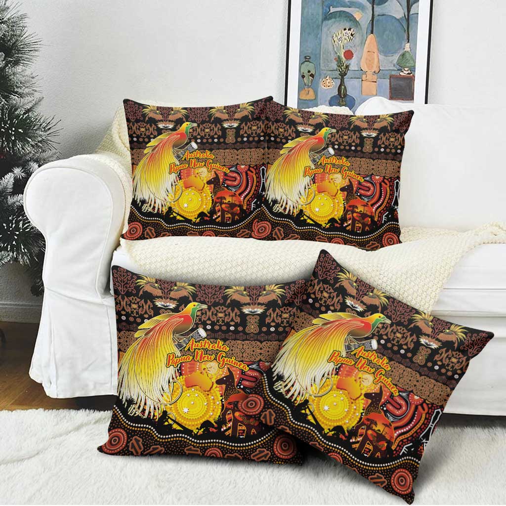 Australia and Papua New Guinea Together Pillow Cover Kangaroo Aboriginal Art and Bird-of-paradise Oro Tribal Motifs LT03 - Polynesian Pride