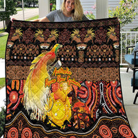 Australia and Papua New Guinea Together Quilt Kangaroo Aboriginal Art and Bird-of-paradise Oro Tribal Motifs LT03 Black - Polynesian Pride