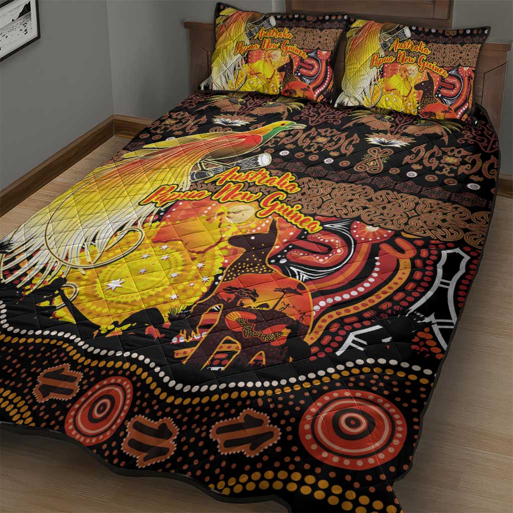 Australia and Papua New Guinea Together Quilt Bed Set Kangaroo Aboriginal Art and Bird-of-paradise Oro Tribal Motifs LT03 - Polynesian Pride