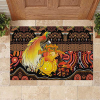 Australia and Papua New Guinea Together Rubber Doormat Kangaroo Aboriginal Art and Bird-of-paradise Oro Tribal Motifs LT03 Black - Polynesian Pride