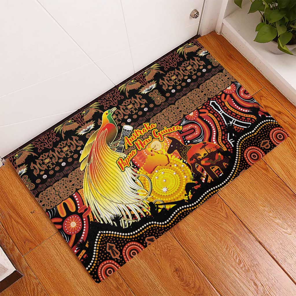 Australia and Papua New Guinea Together Rubber Doormat Kangaroo Aboriginal Art and Bird-of-paradise Oro Tribal Motifs LT03 - Polynesian Pride