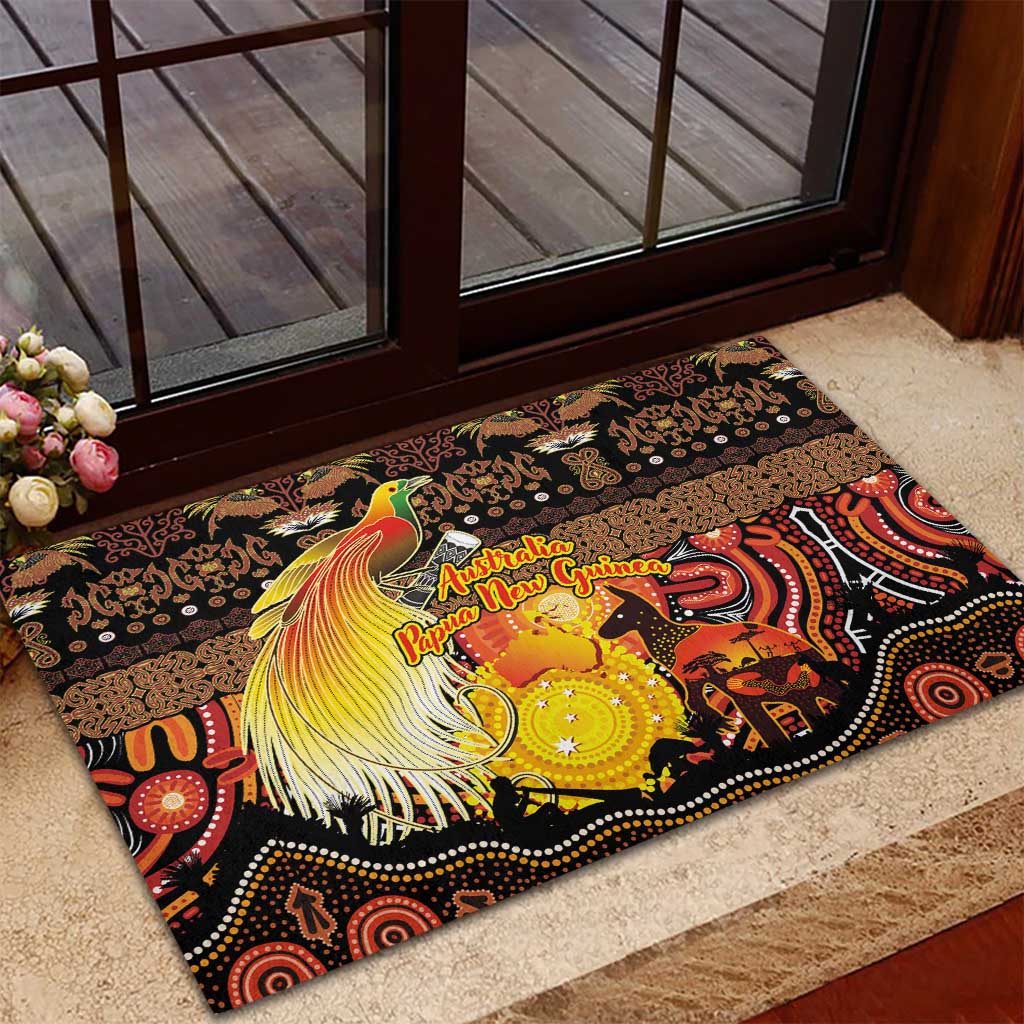 Australia and Papua New Guinea Together Rubber Doormat Kangaroo Aboriginal Art and Bird-of-paradise Oro Tribal Motifs LT03 - Polynesian Pride