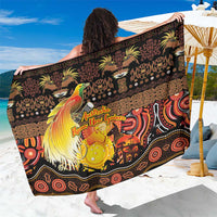 Australia and Papua New Guinea Together Sarong Kangaroo Aboriginal Art and Bird-of-paradise Oro Tribal Motifs LT03 One Size 44 x 66 inches Black - Polynesian Pride