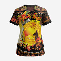 Personalized Australia and Papua New Guinea Together Scrub Top Kangaroo Aboriginal Art and Bird-of-paradise Oro Tribal Motifs LT03 - Polynesian Pride