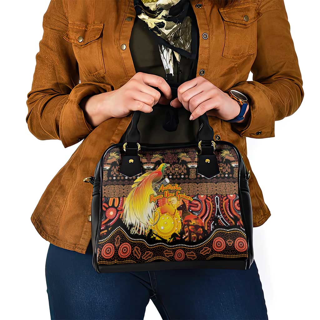Australia and Papua New Guinea Together Shoulder Handbag Kangaroo Aboriginal Art and Bird-of-paradise Oro Tribal Motifs LT03 - Polynesian Pride