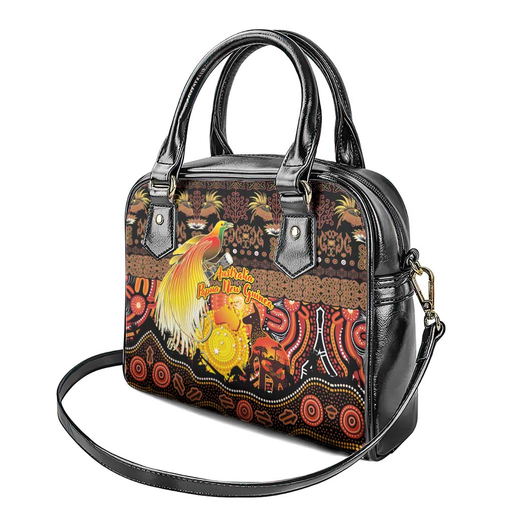 Australia and Papua New Guinea Together Shoulder Handbag Kangaroo Aboriginal Art and Bird-of-paradise Oro Tribal Motifs LT03 - Polynesian Pride