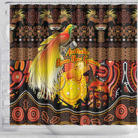 Australia and Papua New Guinea Together Shower Curtain Kangaroo Aboriginal Art and Bird-of-paradise Oro Tribal Motifs LT03 - Polynesian Pride