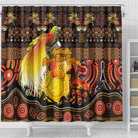 Australia and Papua New Guinea Together Shower Curtain Kangaroo Aboriginal Art and Bird-of-paradise Oro Tribal Motifs LT03 - Polynesian Pride