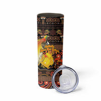 Personalized Australia and Papua New Guinea Together Skinny Tumbler Kangaroo Aboriginal Art and Bird-of-paradise Oro Tribal Motifs LT03 - Polynesian Pride