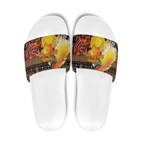Australia and Papua New Guinea Together Slide Sandals Kangaroo Aboriginal Art and Bird-of-paradise Oro Tribal Motifs LT03 Black - Polynesian Pride