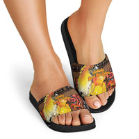 Australia and Papua New Guinea Together Slide Sandals Kangaroo Aboriginal Art and Bird-of-paradise Oro Tribal Motifs LT03 - Polynesian Pride
