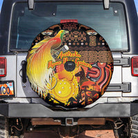 Australia and Papua New Guinea Together Spare Tire Cover Kangaroo Aboriginal Art and Bird-of-paradise Oro Tribal Motifs LT03 Black - Polynesian Pride