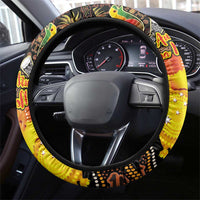 Australia and Papua New Guinea Together Steering Wheel Cover Kangaroo Aboriginal Art and Bird-of-paradise Oro Tribal Motifs LT03 - Polynesian Pride