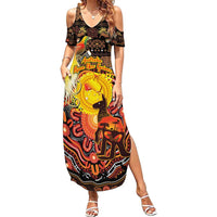 Personalized Australia and Papua New Guinea Together Summer Maxi Dress Kangaroo Aboriginal Art and Bird-of-paradise Oro Tribal Motifs LT03 Women Black - Polynesian Pride
