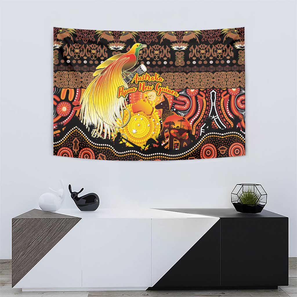 Australia and Papua New Guinea Together Tapestry Kangaroo Aboriginal Art and Bird-of-paradise Oro Tribal Motifs LT03 - Polynesian Pride