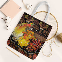 Australia and Papua New Guinea Together Tote Bag Kangaroo Aboriginal Art and Bird-of-paradise Oro Tribal Motifs LT03 White Strap One Size Black - Polynesian Pride