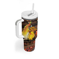 Personalized Australia and Papua New Guinea Together Tumbler With Handle Kangaroo Aboriginal Art and Bird-of-paradise Oro Tribal Motifs LT03 - Polynesian Pride