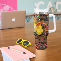 Personalized Australia and Papua New Guinea Together Tumbler With Handle Kangaroo Aboriginal Art and Bird-of-paradise Oro Tribal Motifs LT03 - Polynesian Pride