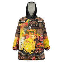 Personalized Australia and Papua New Guinea Together Wearable Blanket Hoodie Kangaroo Aboriginal Art and Bird-of-paradise Oro Tribal Motifs LT03 One Size Black - Polynesian Pride