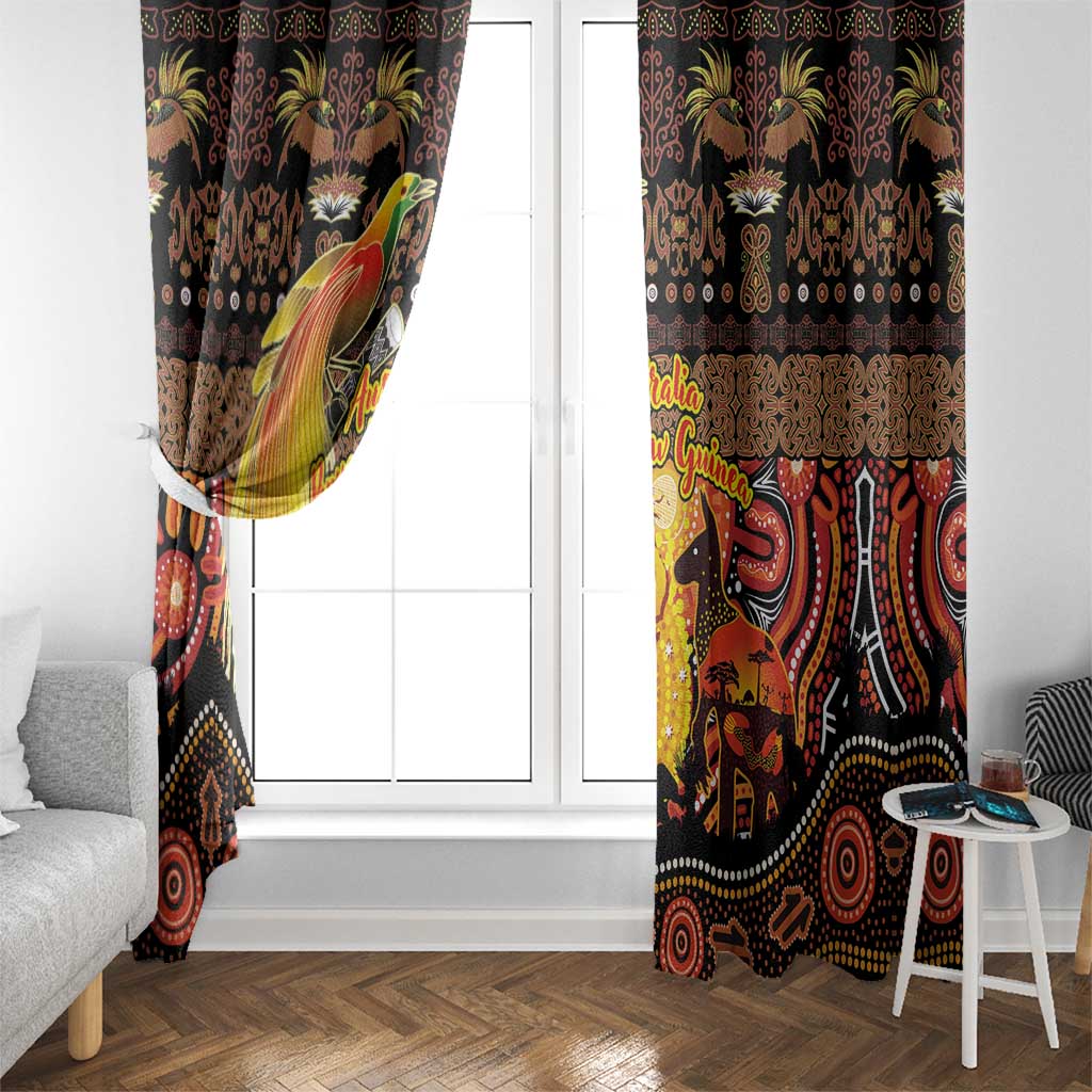 Australia and Papua New Guinea Together Window Curtain Kangaroo Aboriginal Art and Bird-of-paradise Oro Tribal Motifs LT03 - Polynesian Pride
