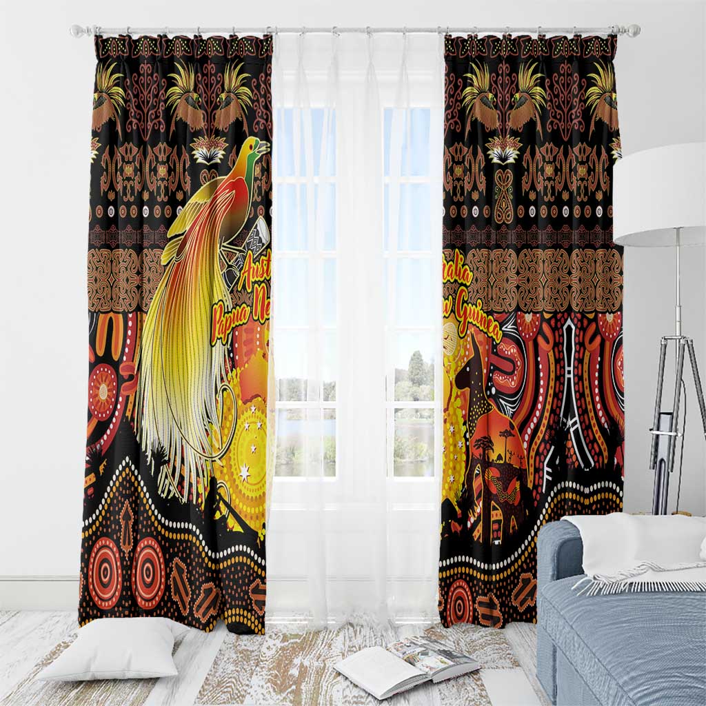 Australia and Papua New Guinea Together Window Curtain Kangaroo Aboriginal Art and Bird-of-paradise Oro Tribal Motifs LT03 - Polynesian Pride