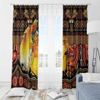 Australia and Papua New Guinea Together Window Curtain Kangaroo Aboriginal Art and Bird-of-paradise Oro Tribal Motifs LT03 - Polynesian Pride