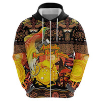 Personalized Australia and Papua New Guinea Together Zip Hoodie Kangaroo Aboriginal Art and Bird-of-paradise Oro Tribal Motifs LT03 - Polynesian Pride