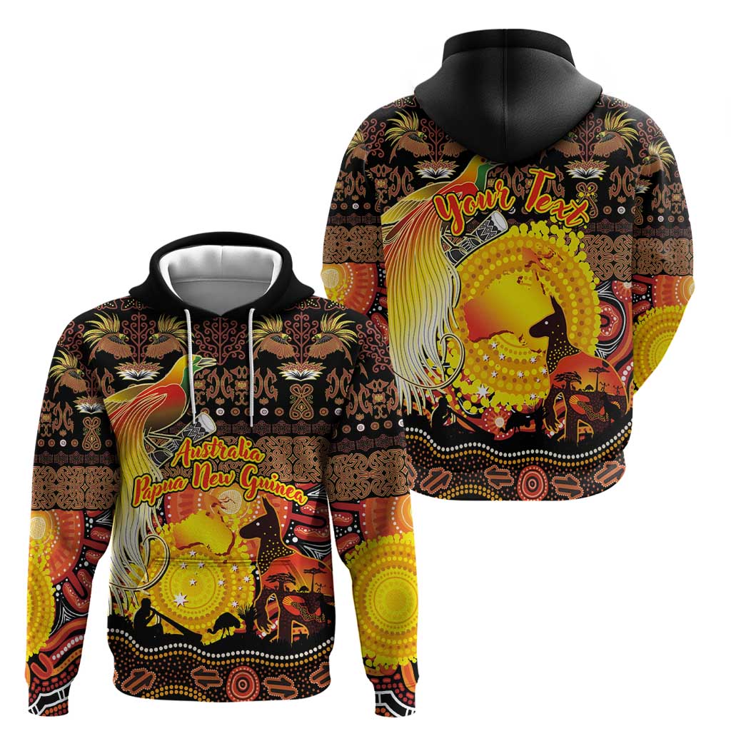 Personalized Australia and Papua New Guinea Together Zip Hoodie Kangaroo Aboriginal Art and Bird-of-paradise Oro Tribal Motifs LT03 - Polynesian Pride