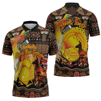 Personalized Australia and Papua New Guinea Together Zipper Polo Shirt Kangaroo Aboriginal Art and Bird-of-paradise Oro Tribal Motifs - Polynesian Pride
