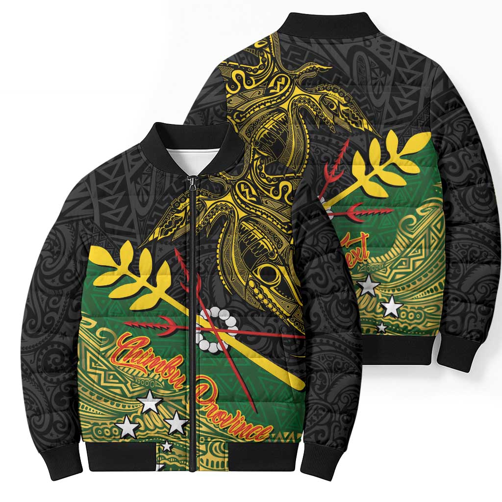 Personalized Chimpu Province Papua New Guinea Bomber Puffer Jacket Bird-of-paradise Art Tattoo and Melanesian Motifs LT03 - Polynesian Pride