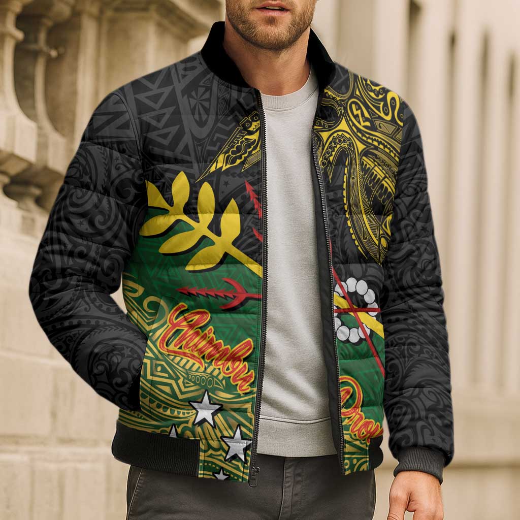 Personalized Chimpu Province Papua New Guinea Bomber Puffer Jacket Bird-of-paradise Art Tattoo and Melanesian Motifs LT03 - Polynesian Pride