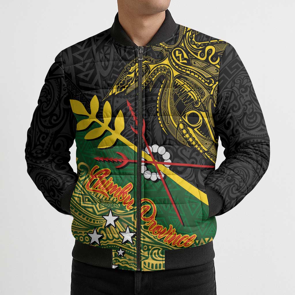 Personalized Chimpu Province Papua New Guinea Bomber Puffer Jacket Bird-of-paradise Art Tattoo and Melanesian Motifs LT03 - Polynesian Pride