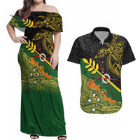 Personalized Chimpu Province Papua New Guinea Couples Matching Off Shoulder Maxi Dress and Hawaiian Shirt Bird-of-paradise Art Tattoo and Melanesian Motifs - Polynesian Pride