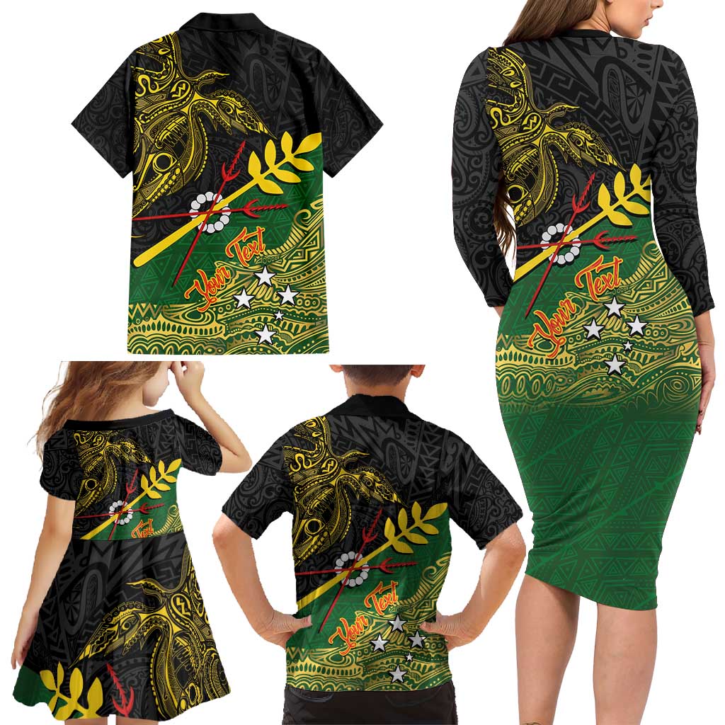 Personalized Chimpu Province Papua New Guinea Family Matching Long Sleeve Bodycon Dress and Hawaiian Shirt Bird-of-paradise Art Tattoo and Melanesian Motifs - Polynesian Pride