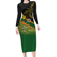 Personalized Chimpu Province Papua New Guinea Family Matching Long Sleeve Bodycon Dress and Hawaiian Shirt Bird-of-paradise Art Tattoo and Melanesian Motifs - Polynesian Pride