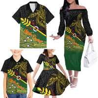 Personalized Chimpu Province Papua New Guinea Family Matching Off The Shoulder Long Sleeve Dress and Hawaiian Shirt Bird-of-paradise Art Tattoo and Melanesian Motifs - Polynesian Pride