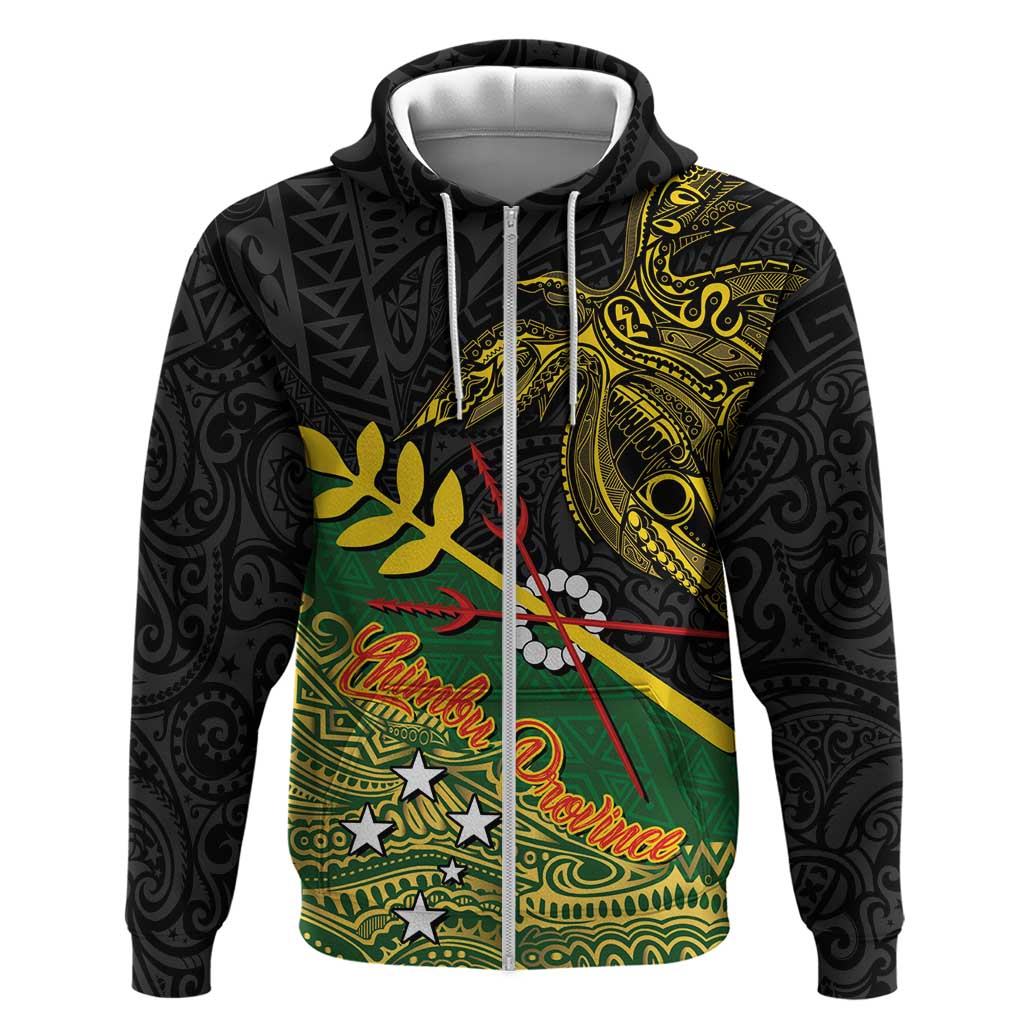 Personalized Chimpu Province Papua New Guinea Hoodie Bird-of-paradise Art Tattoo and Melanesian Motifs LT03 Zip Hoodie Black - Polynesian Pride