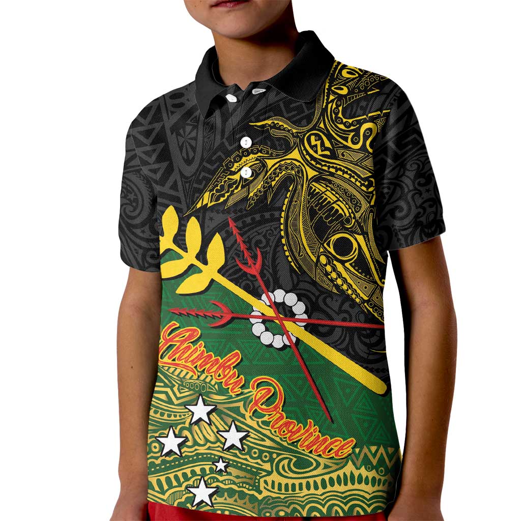 Personalized Chimpu Province Papua New Guinea Kid Polo Shirt Bird-of-paradise Art Tattoo and Melanesian Motifs LT03 Kid Black - Polynesian Pride