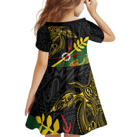 Personalized Chimpu Province Papua New Guinea Kid Short Sleeve Dress Bird-of-paradise Art Tattoo and Melanesian Motifs LT03 - Polynesian Pride