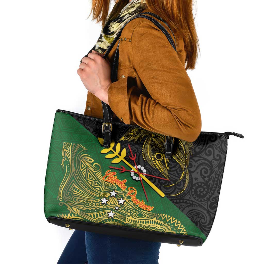 Chimpu Province Papua New Guinea Leather Tote Bag Bird-of-paradise Art Tattoo and Melanesian Motifs LT03 Black - Polynesian Pride