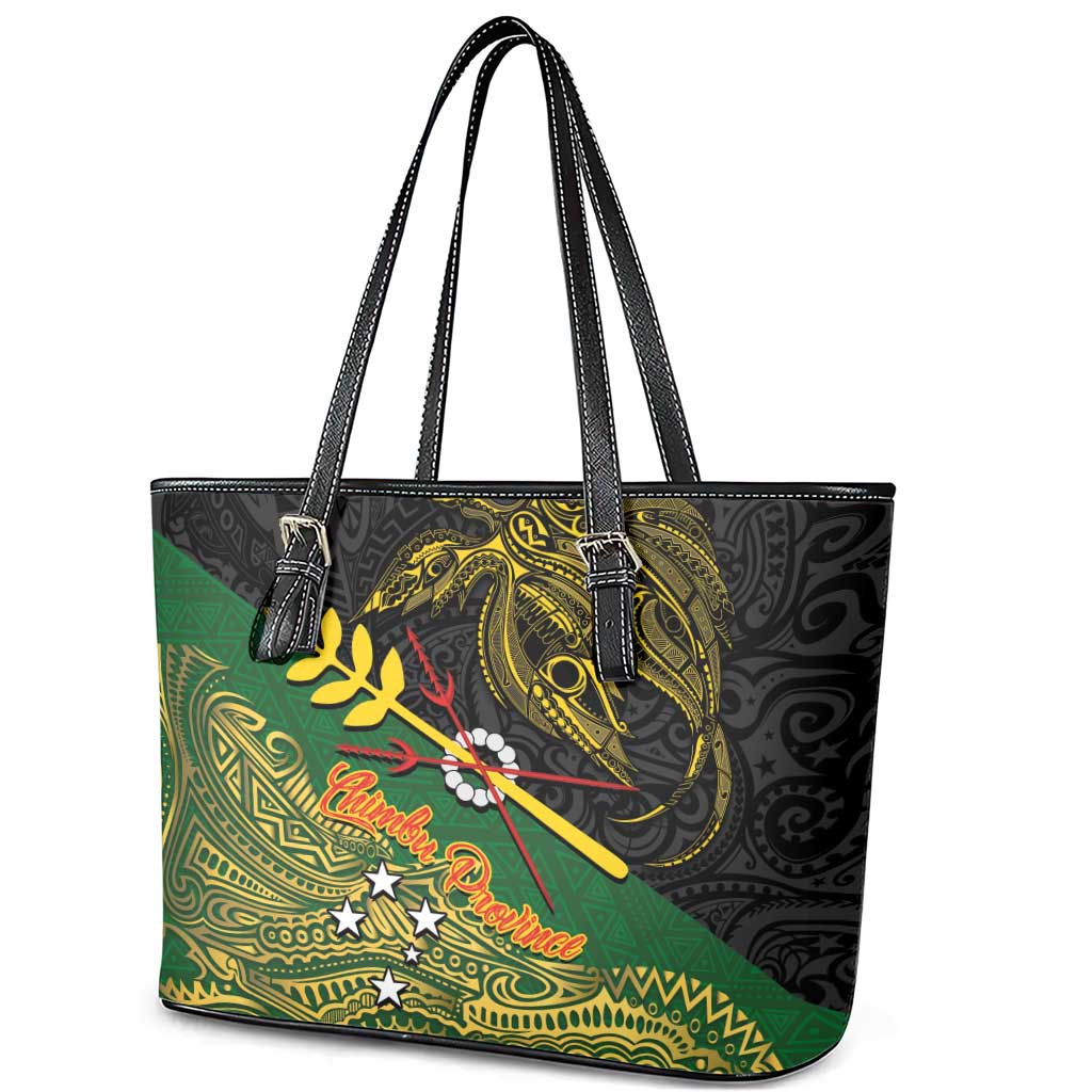 Chimpu Province Papua New Guinea Leather Tote Bag Bird-of-paradise Art Tattoo and Melanesian Motifs LT03 - Polynesian Pride