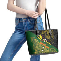 Chimpu Province Papua New Guinea Leather Tote Bag Bird-of-paradise Art Tattoo and Melanesian Motifs LT03 - Polynesian Pride