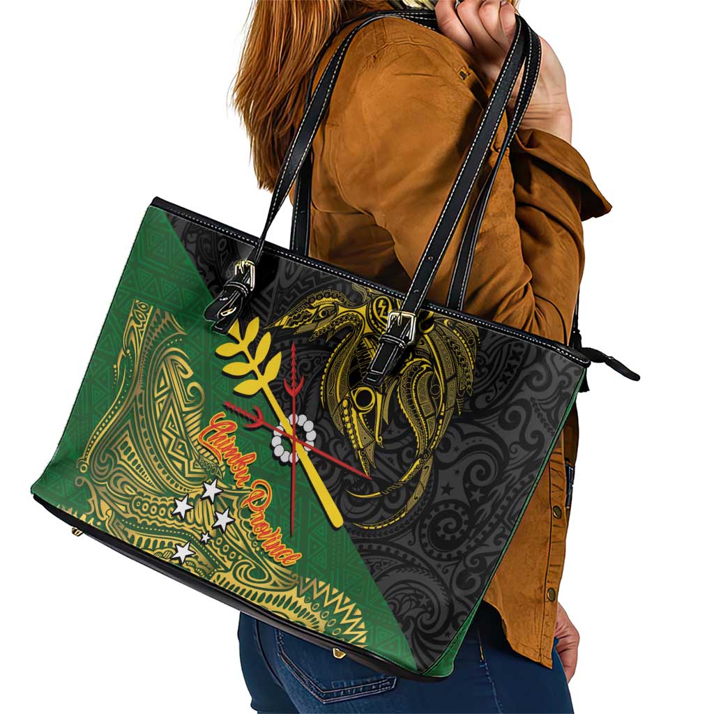 Chimpu Province Papua New Guinea Leather Tote Bag Bird-of-paradise Art Tattoo and Melanesian Motifs LT03 - Polynesian Pride