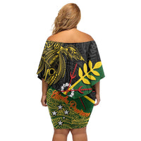 Personalized Chimpu Province Papua New Guinea Off Shoulder Short Dress Bird-of-paradise Art Tattoo and Melanesian Motifs LT03 - Polynesian Pride