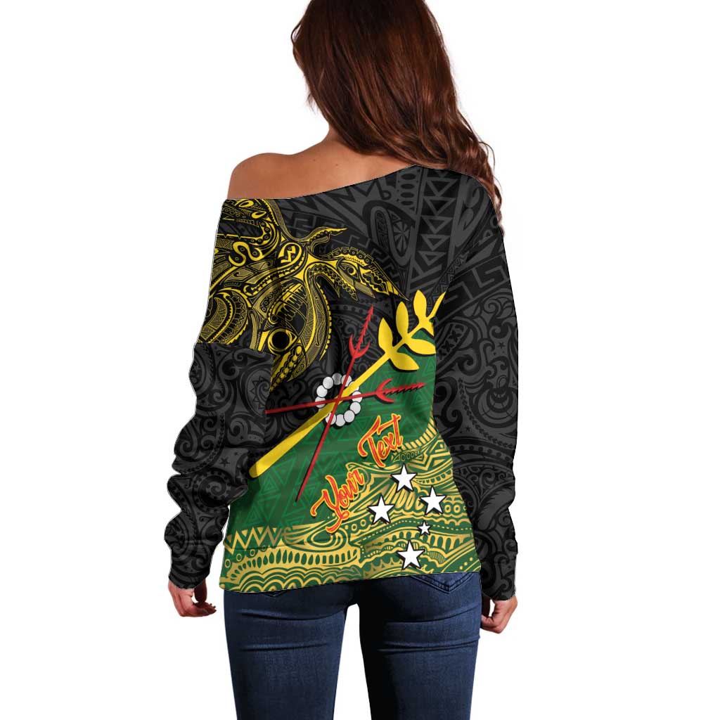 Personalized Chimpu Province Papua New Guinea Off Shoulder Sweater Bird-of-paradise Art Tattoo and Melanesian Motifs LT03 - Polynesian Pride